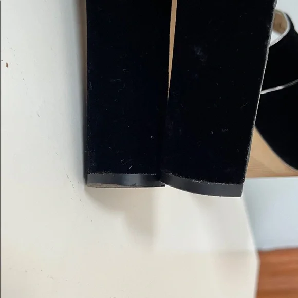 Michael Kors black velvet open toe platform high Heels 7M silver buckle accent - Picture 12 of 13